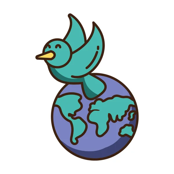 Planet earth with a dove on white background — ストックベクタ