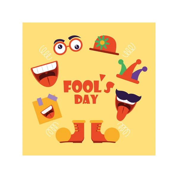 Card with label april fools day, humorous party — ストックベクタ