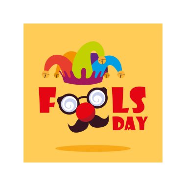 card with label april fools day, humorous party
