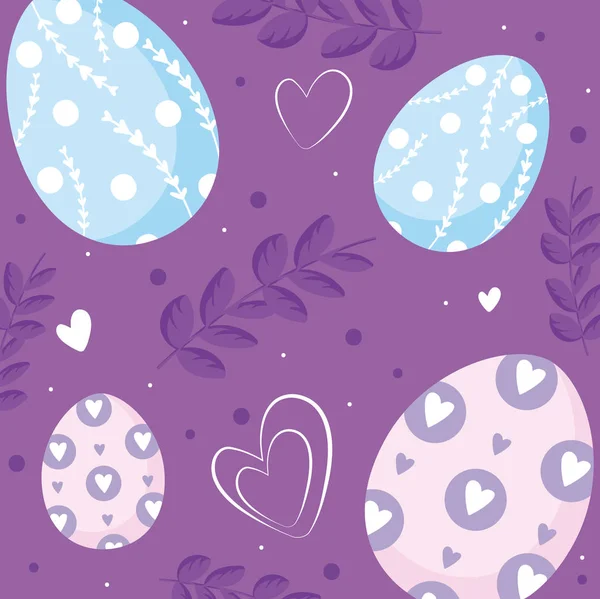 Happy easter eggs and leaves background vector design — Stock Vector