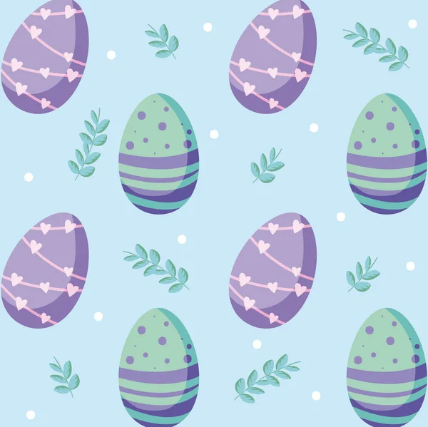 Felice pasqua uova e foglie sfondo vettoriale design — Vettoriale Stock