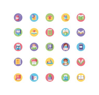 academic books icon set, line and fill style
