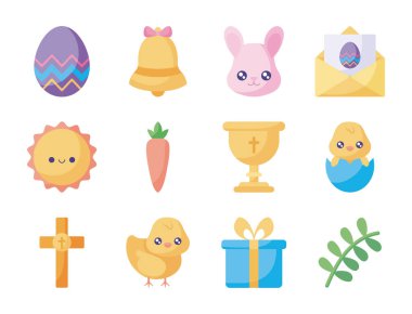 Happy easter flat style icon set vector design