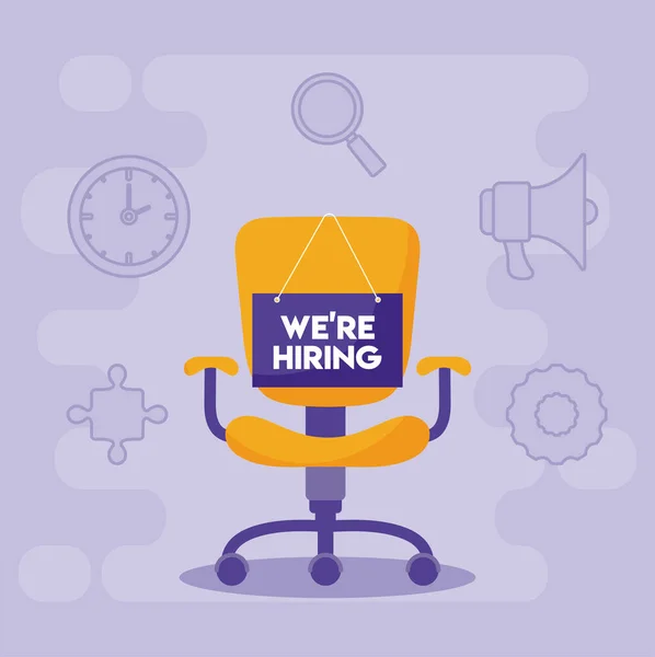 We are hiring message with office chair vector design — Stock Vector