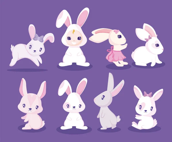 Happy easter rabbits and girl with costume vector design — Stok Vektör