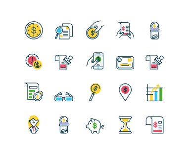 money coin and tax day icons set, half color style