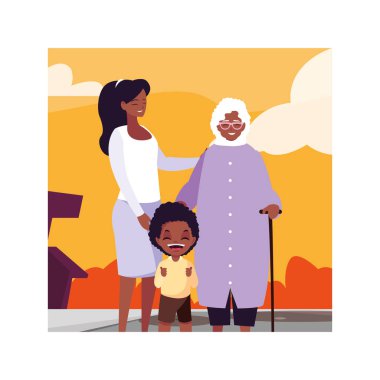 grandmother, woman and children standing