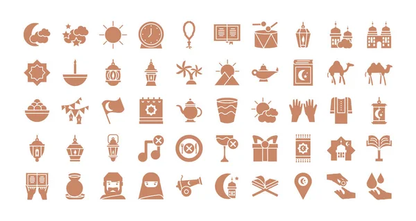 Ramadan icons set, silhouette style design — Stock vektor