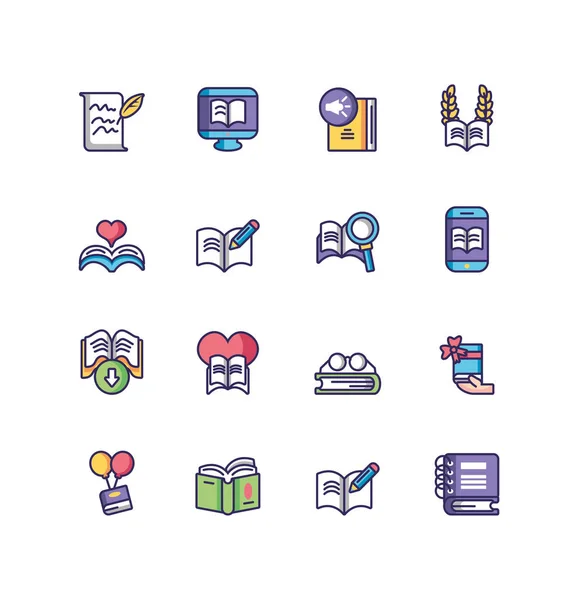 Books icon set, line and fill style — Stockvektor