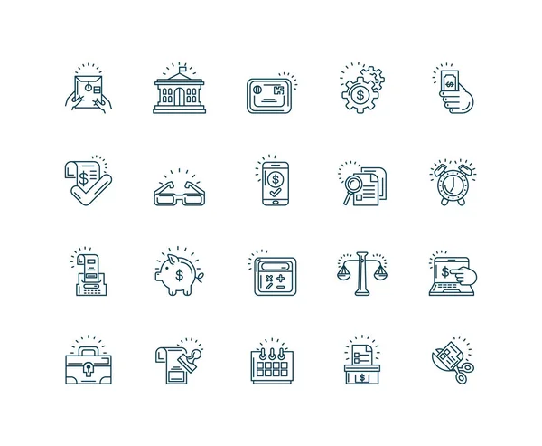 Icônes de jour d'impôt ensemble, icône de style ligne — Image vectorielle