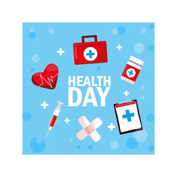 World health day label with medicines — Wektor stockowy