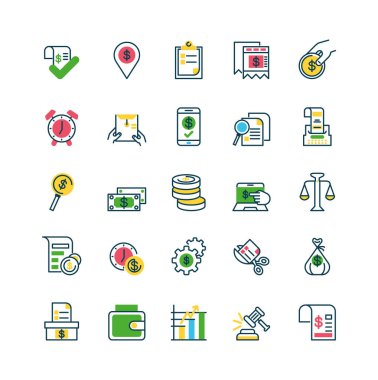 location pin and Tax day icons set, half color style