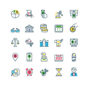 calculator and tax day icons set, half color style