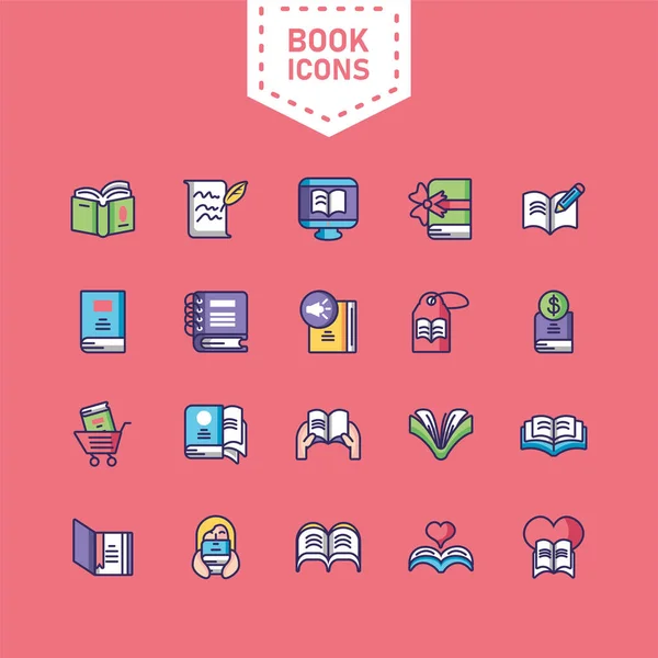 Book day icon set, line and fill style — ストックベクタ