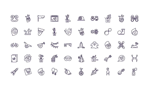 April fools day icons set, line style design — Stockvector