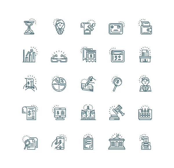 Hourglass and Tax day icons set, line design — 스톡 벡터