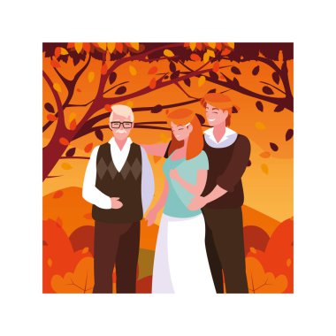 couple of people and grandfather walking in the park