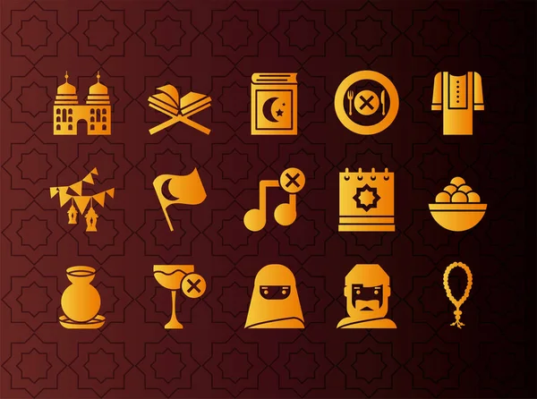 Ramadan yellow icons set, colorful design — Stockový vektor