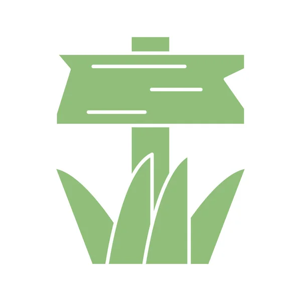 Grass and wooden road sign icon, silhouette style — Stockový vektor