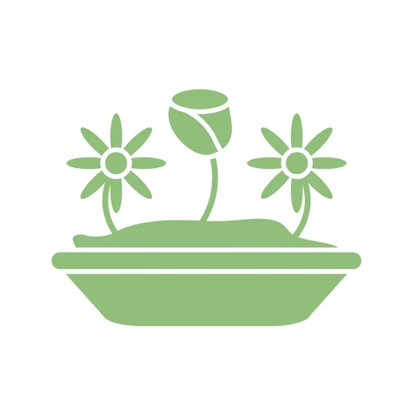 Mooie bloemen in een pot, silhouet stijl — Stockvector