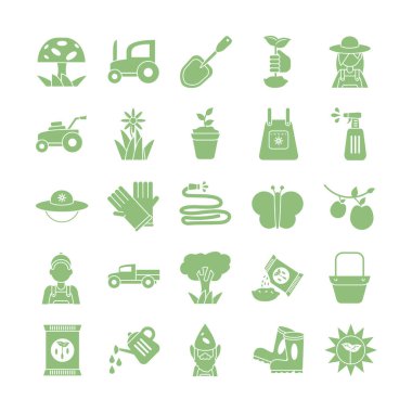 çiçek ve bahçe ikonu seti, siluet biçimi