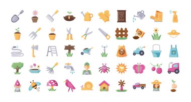 Bahçe ekipmanı simgesi seti, düz ayrıntı biçimi