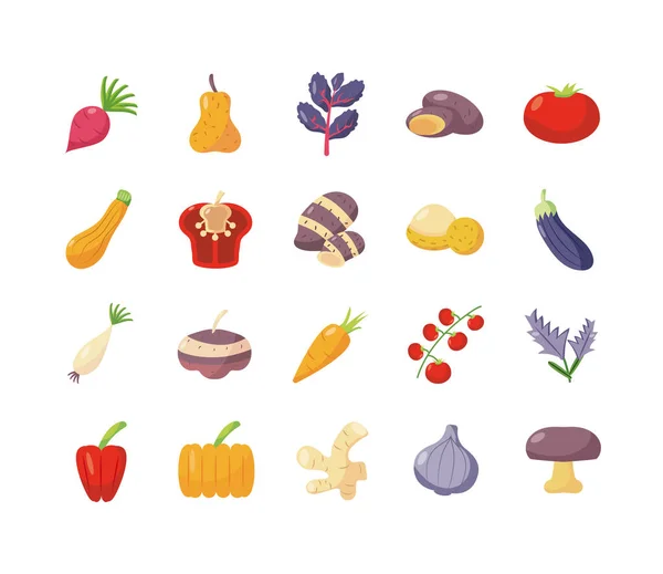Gezonde groenten icon set, platte detail stijl — Stockvector