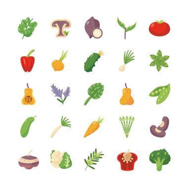 sağlıklı sebze ikonu seti, düz ayrıntı biçimi