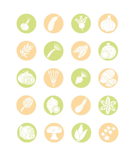 Conjunto de iconos de verduras saludables, estilo bloque — Vector de stock