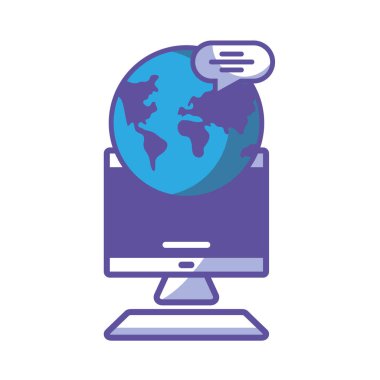 beyaz arkaplanda teknolojik ve dijital elementlere sahip bilgisayar ekranı