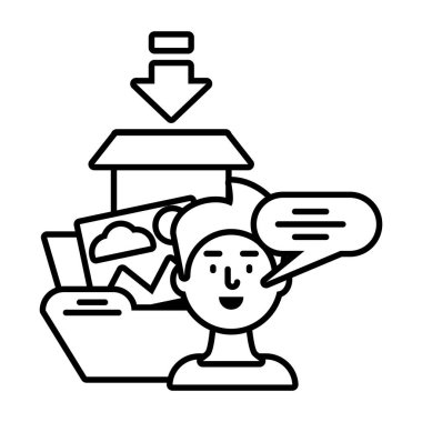 Adam beyaz arka planda dijital pazarlamadan bahsediyor.