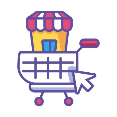 shop front with striped tent on white background