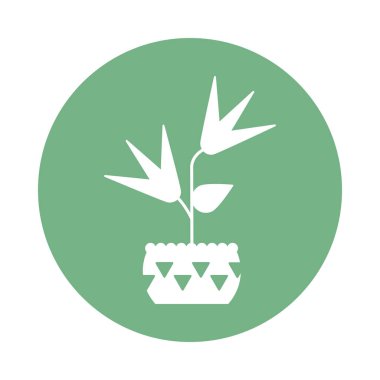 saksı, blok ve düz stil ikonuna sahip ev bitkisi