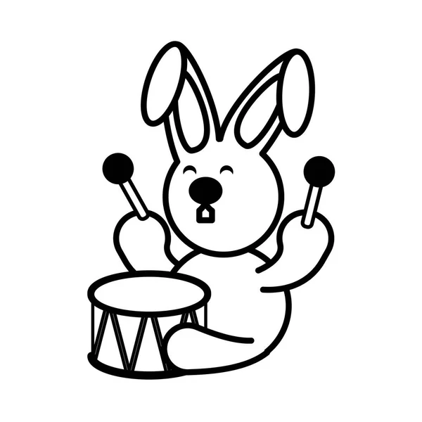 Lapin avec tambour jouet sur fond blanc, jouets pour bébés — Image vectorielle