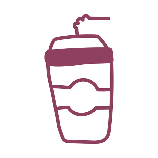 Wegwerp beker voor dranken met stro op witte achtergrond, lijn stijl pictogram — Stockvector