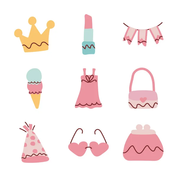 Set di icone di colore rosa per la ragazza — Vettoriale Stock