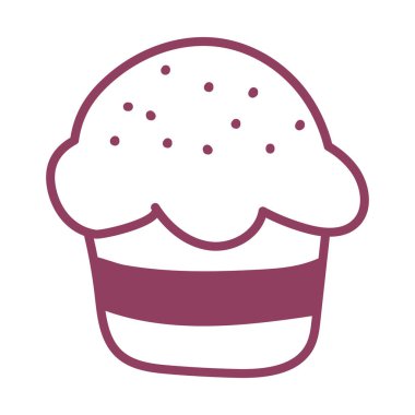 Beyaz arkaplanda leziz ve taze kek, çizgi tarzı simge