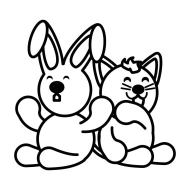 Beyaz arka planda tavşan ve kedi, bebek oyuncaklar