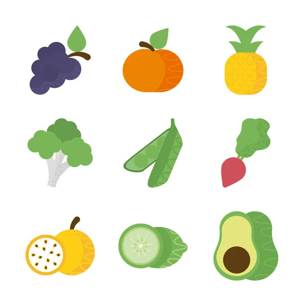 Ensemble d'icônes de fruits et légumes frais — Image vectorielle