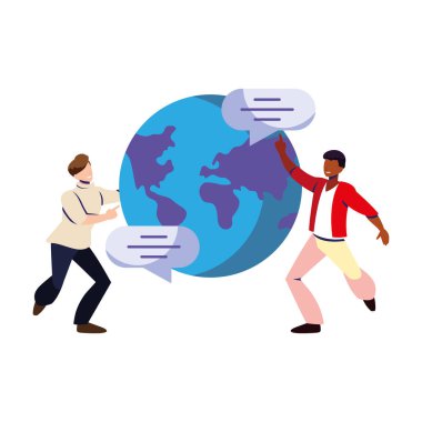 Beyaz arkaplanda ekommerce sembolü olan erkekler