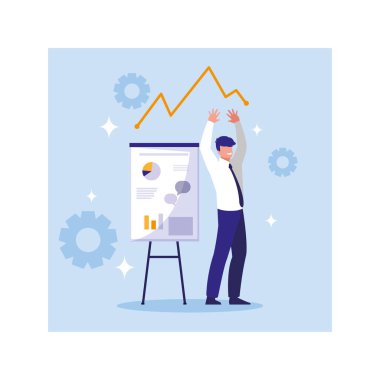 Önünde grafikler olan işadamı, iş çalışma süreci