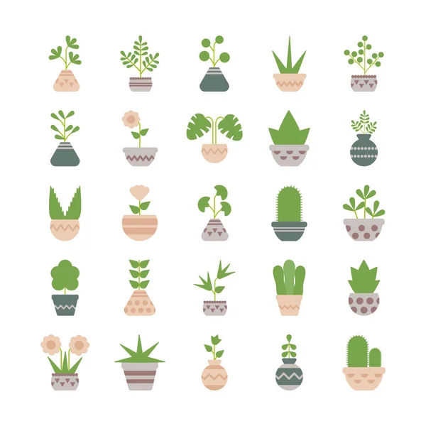 Set iconen kamerplanten met potgrond — Stockvector