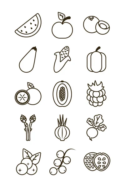 Reihe von Symbolen von frischem Obst und Gemüse, Linie Stil-Symbol — Stockvektor
