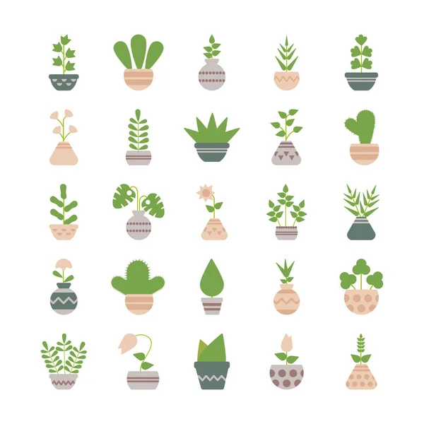 Conjunto de iconos de plantas de interior con maceta — Vector de stock