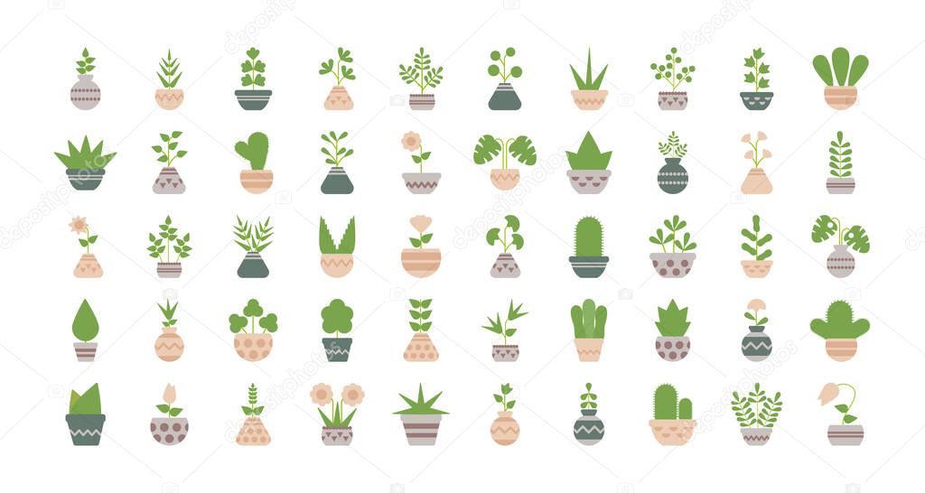 set of icons houseplants with potted