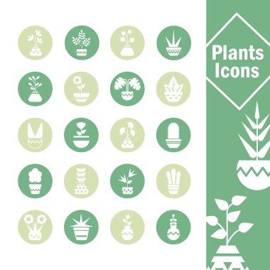 Çömlek, blok ve düz stil ikonuna sahip ikonlar dizisi