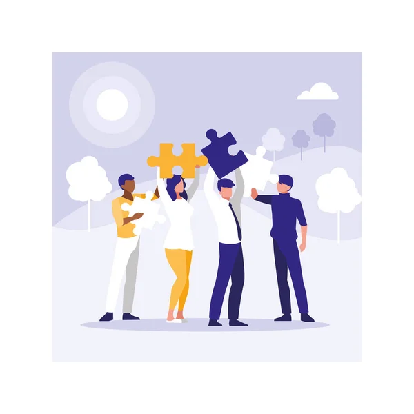 People of business with puzzle piece, teamwork — стоковый вектор