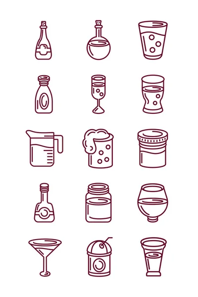 Набор иконок и напитков, стиль линии — стоковый вектор
