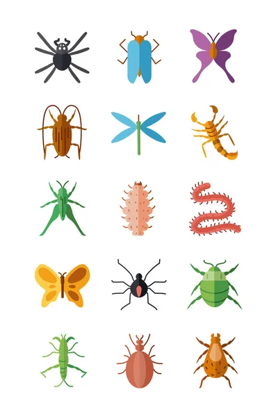 Sada ikon pavouci a hmyz, plochý styl — Stockový vektor