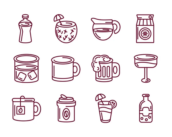 Коктейли и напитки иконка набор, стиль линии — стоковый вектор